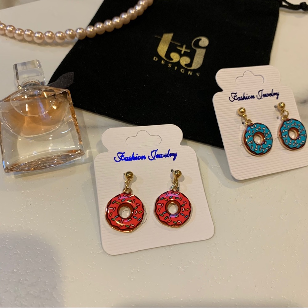 Dainty Blue Donuts Earrings - Picture 7 of 11